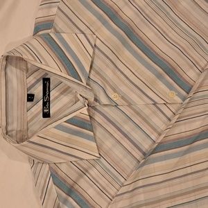 Ben Sherman, Size Large, Blue/Pink/White Diagonal Striped, Long Sleeve Casual Sh